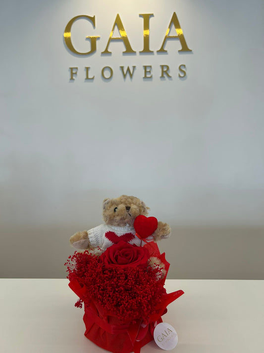 Velvet Box San Valentino con Rosa Stabilizzata e Orsetto | Gaia Flowers