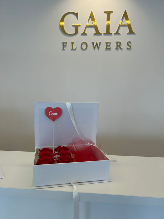 Scatola Libro "Secret Love" con 6 Rose Stabilizzate